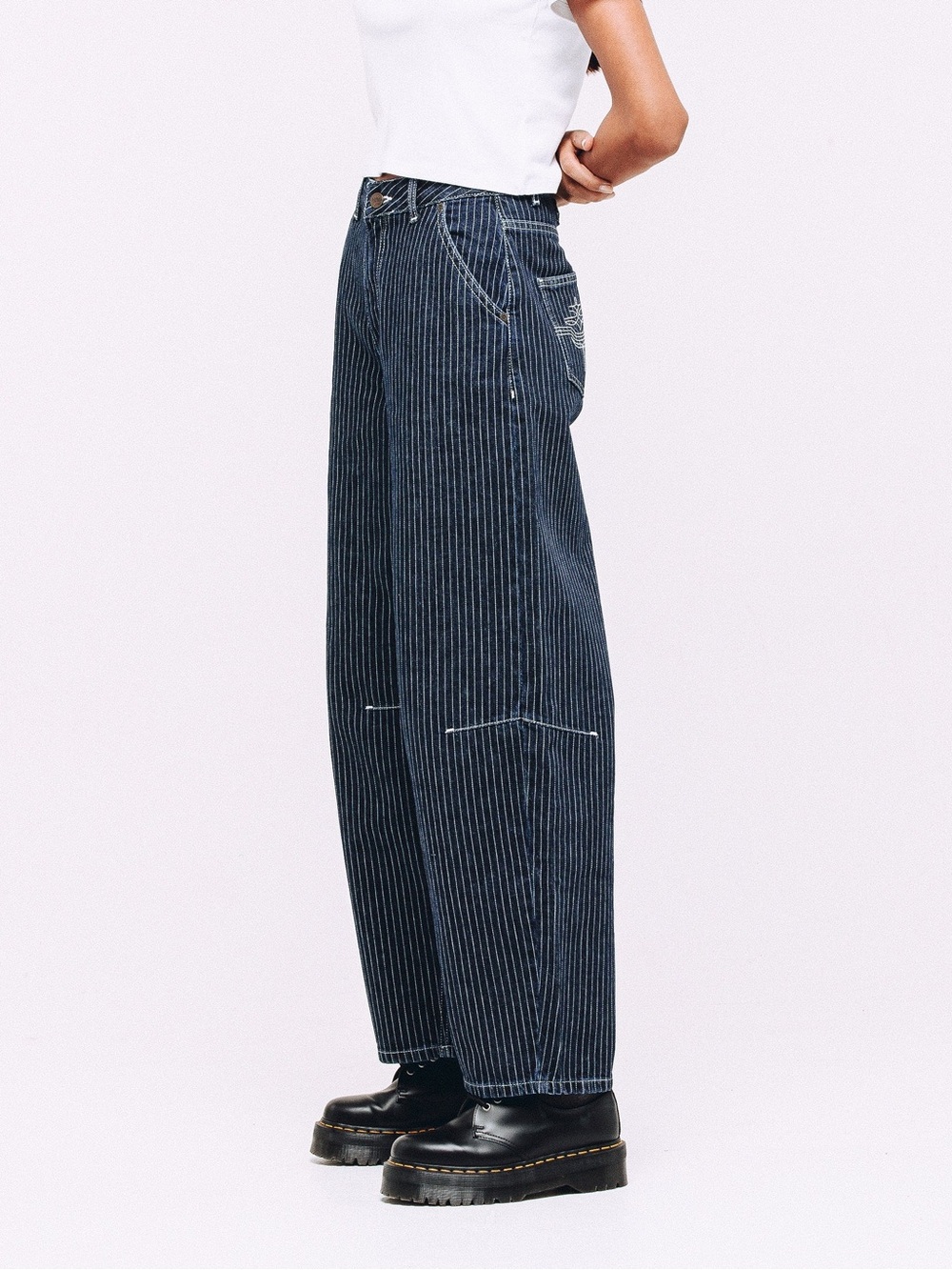 P&Co Striped Dark Blue Women's Jeans with Embroidered Back Pockets